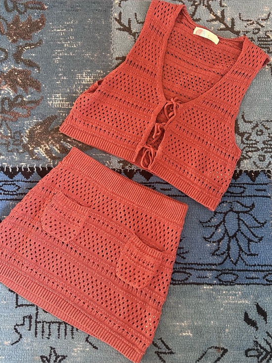 Free People Dresses & Skirts - Free People Beach Crochet Skirt + Vest SET